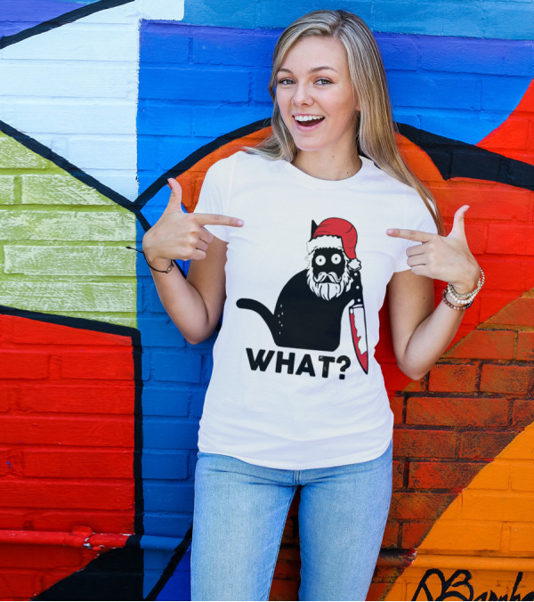 What Black Cat Santa Knife Christmas T-Shirt