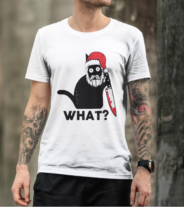 What Black Cat Santa Knife Christmas T-Shirt
