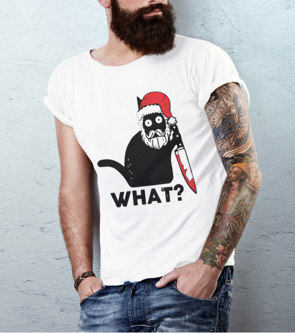 What Black Cat Santa Knife Christmas T-Shirt