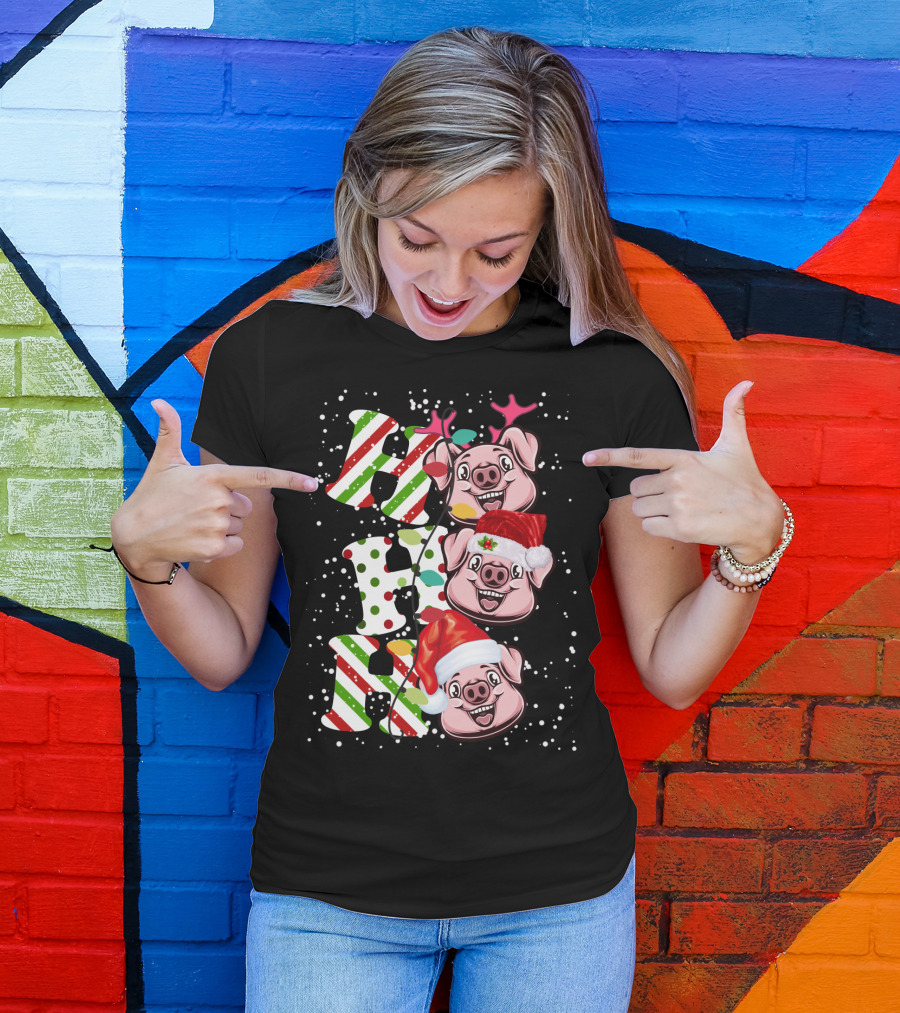 Ho Ho Ho Pig Lover Christmas Pigs Merry Festive Holiday T-Shirt
