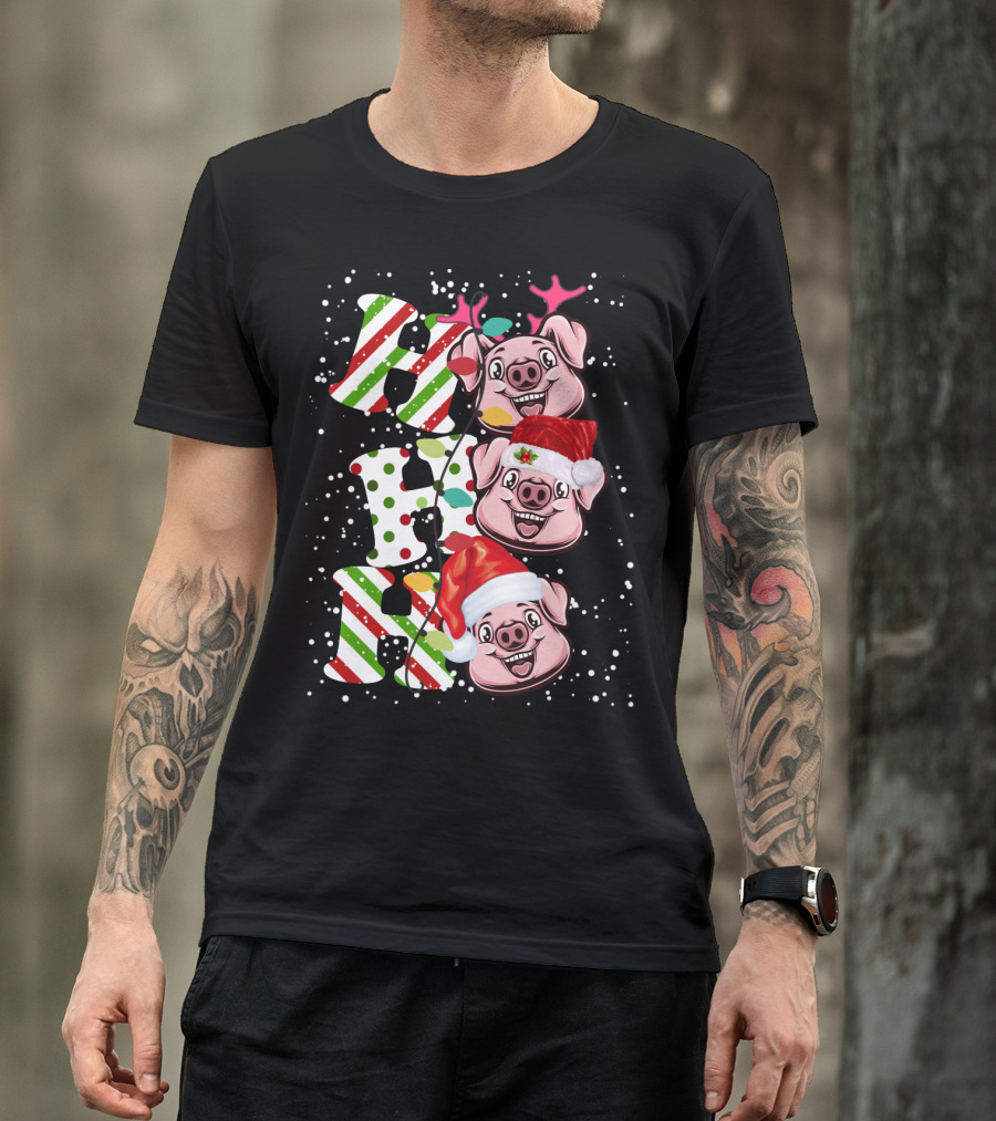 Ho Ho Ho Pig Lover Christmas Pigs Merry Festive Holiday T-Shirt