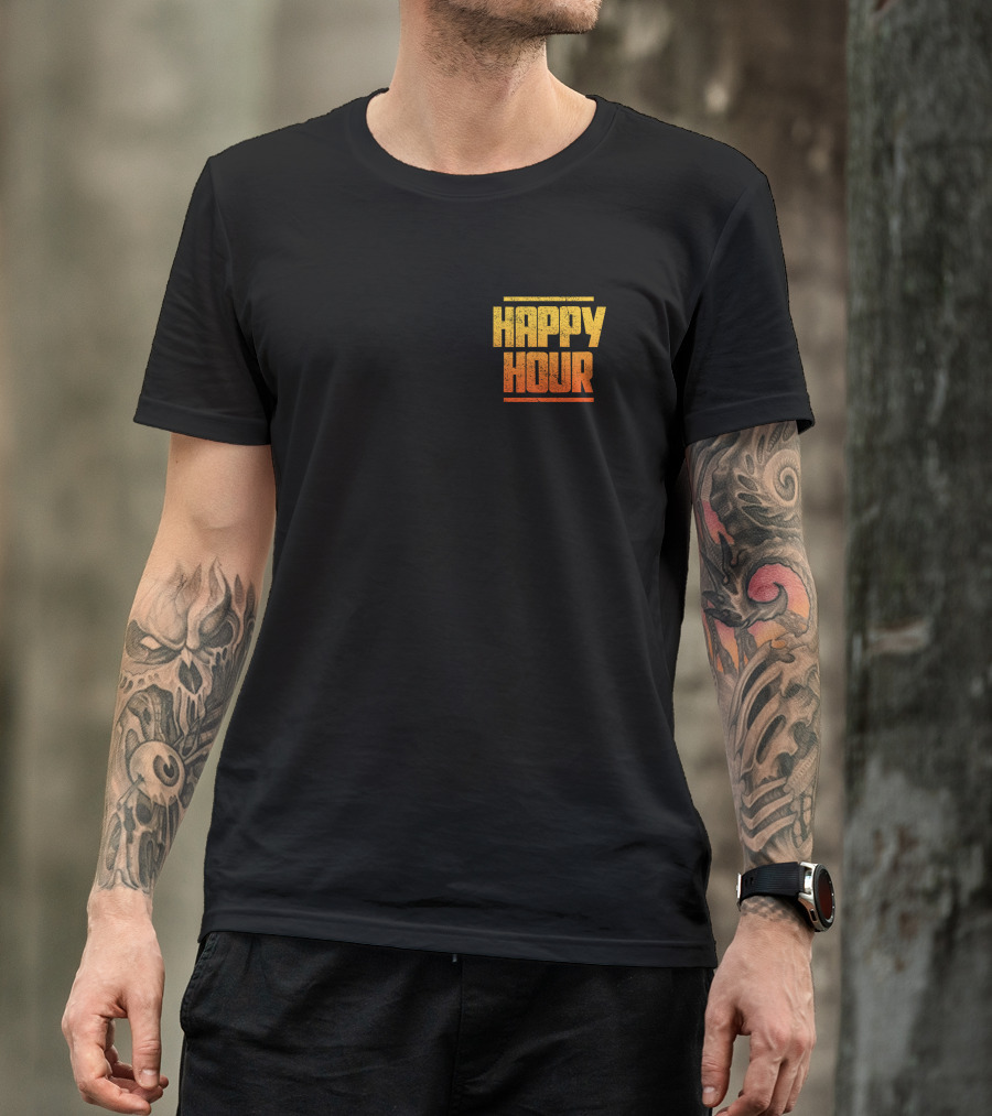 HAPPY HOUR Vintage Distressed Typography Bold Yellow Orange Gradient T-Shirt