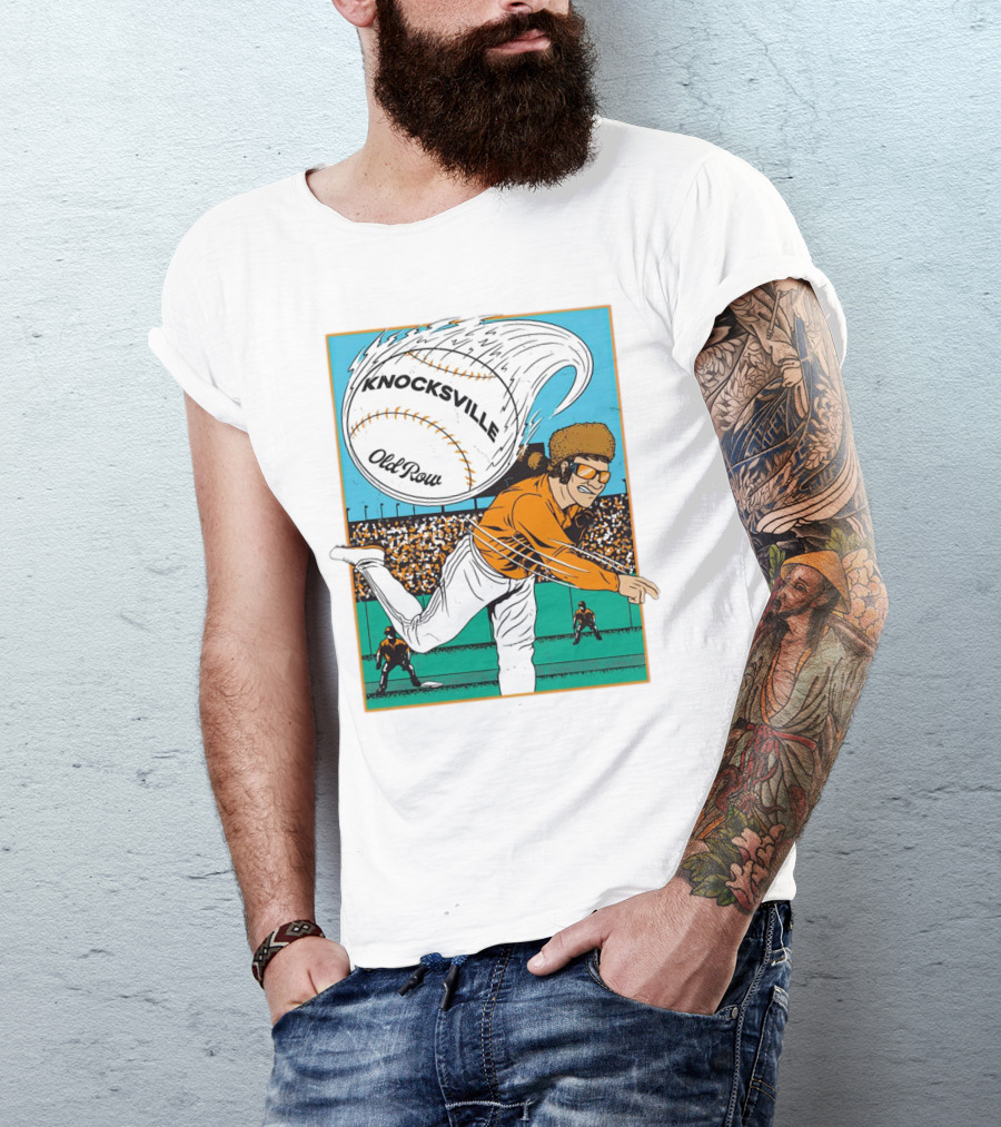 Knocksville Old Row Baseball Pitcher With Swirling Fastball And Spectator Crowd T-Shirt