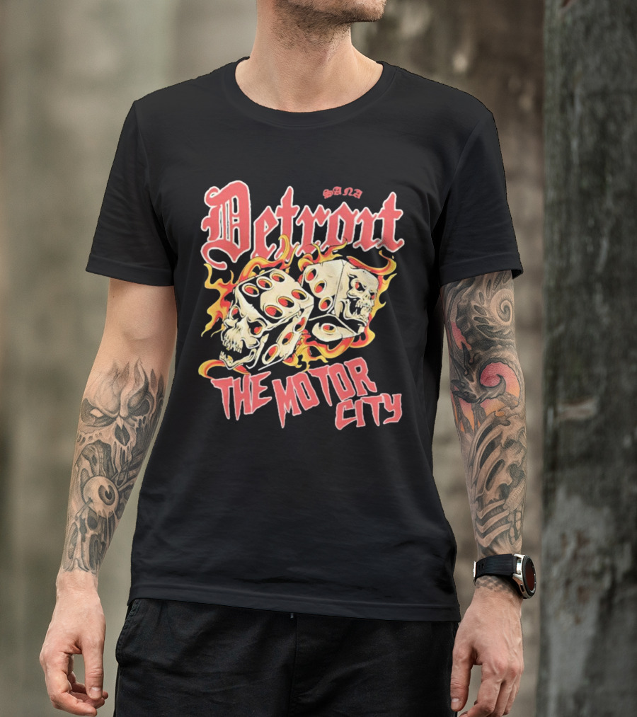 Sana Detroit The Motor City Flaming Skull Dice T-Shirt