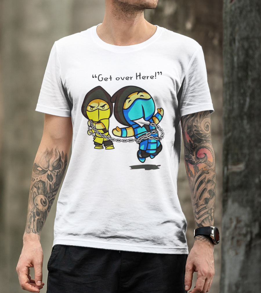 Mortal Kombat Get Over Here Scorpion And Sub-Zero Chibi Chain Combat T-Shirt