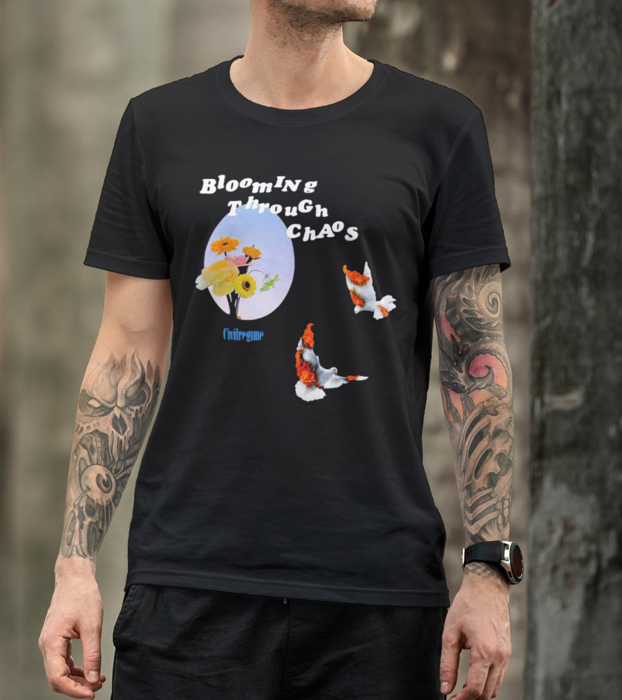 Blooming Through Chaos Civilregime Floral And Bird Motif T-Shirt