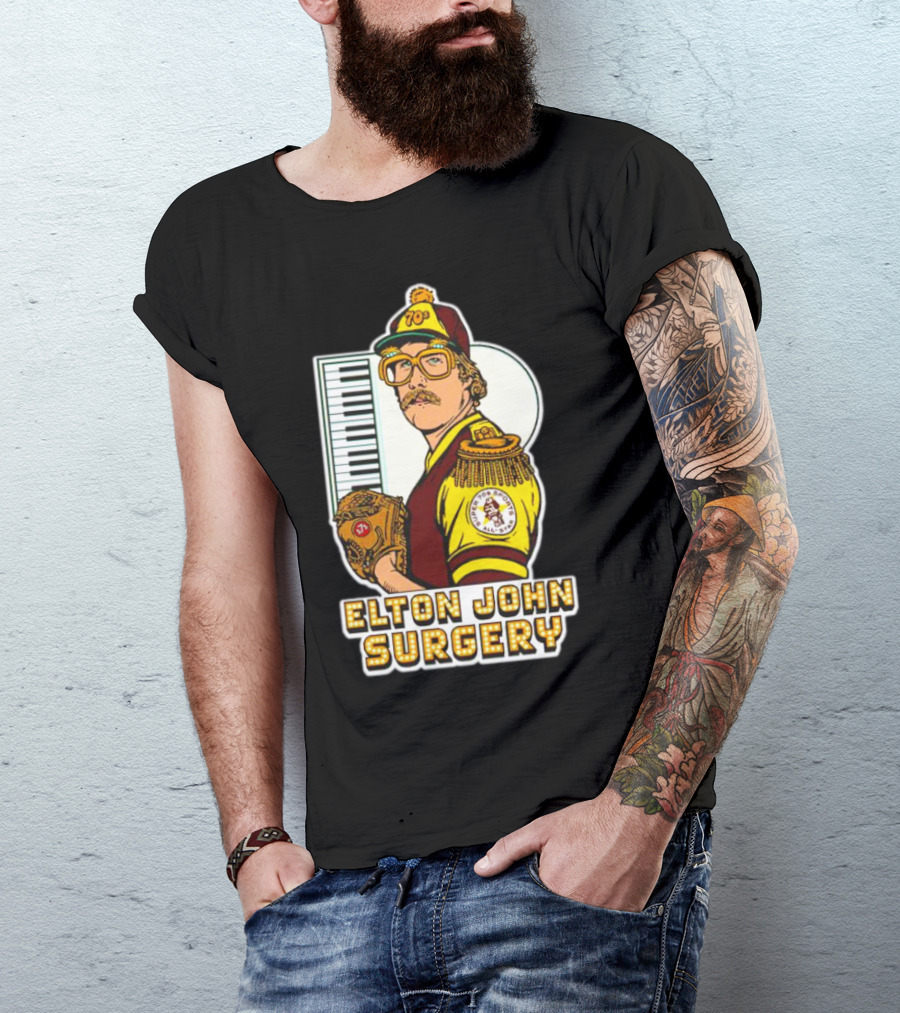 Elton John Surgery Baseball Player Keyboard 70s Patch T-Shirt