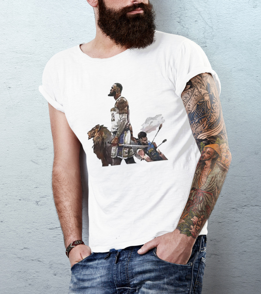 Lebron James Riding Lion Defeats Stephen Curry In Warrior Duel T-Shirt