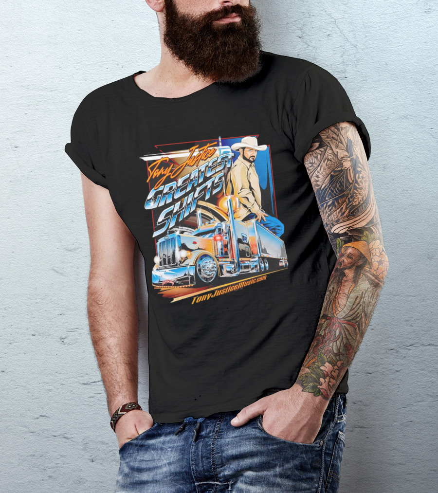 Tony Justice Music Greatest Shifts Trucking Art Cowboy T-Shirt