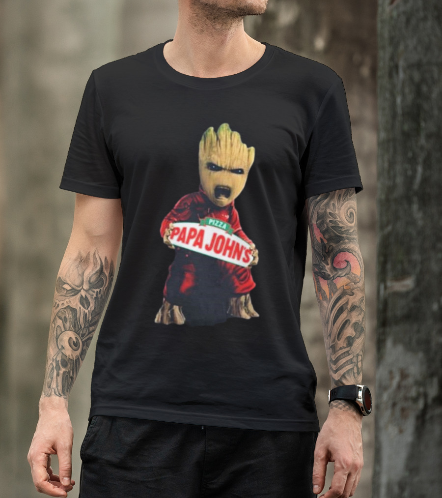 Baby Groot Holding Papa John’s Pizza Sign T-Shirt