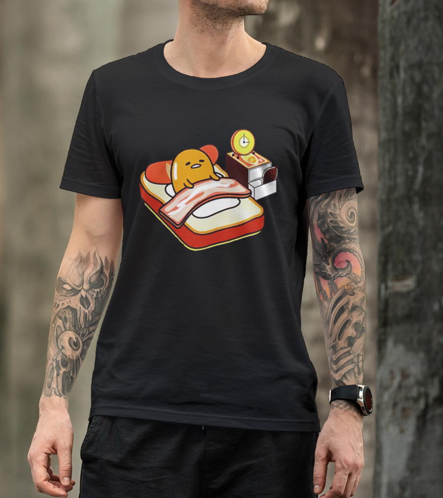 Gudetama Toast Bed With Bacon Blanket And Egg Alarm Clock T-Shirt