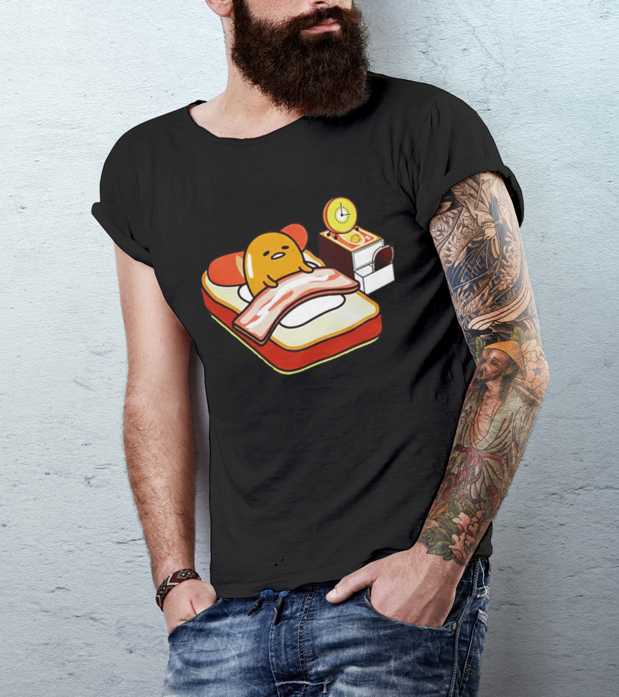Gudetama Toast Bed With Bacon Blanket And Egg Alarm Clock T-Shirt