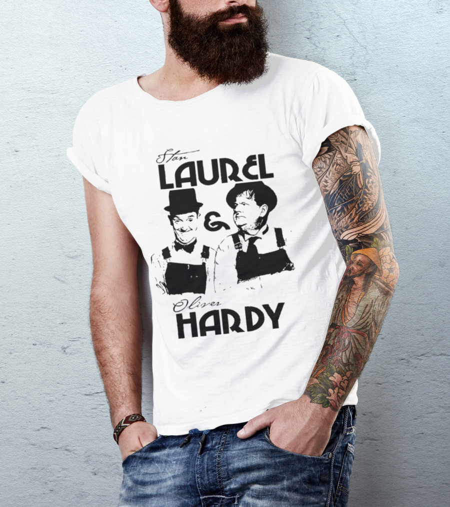 Stan Laurel And Oliver Hardy Black And White Classic Comedy Duo T-Shirt