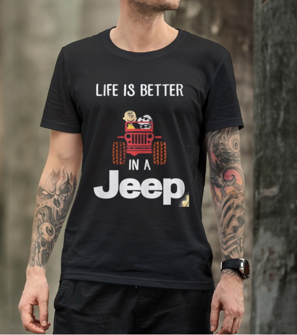 Life Is Better With Snoopy And Charlie Brown Cruising In A Jeep T-Shirt