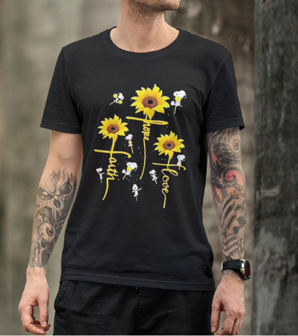 Snoopy Sunflowers Hope Faith Love T-Shirt
