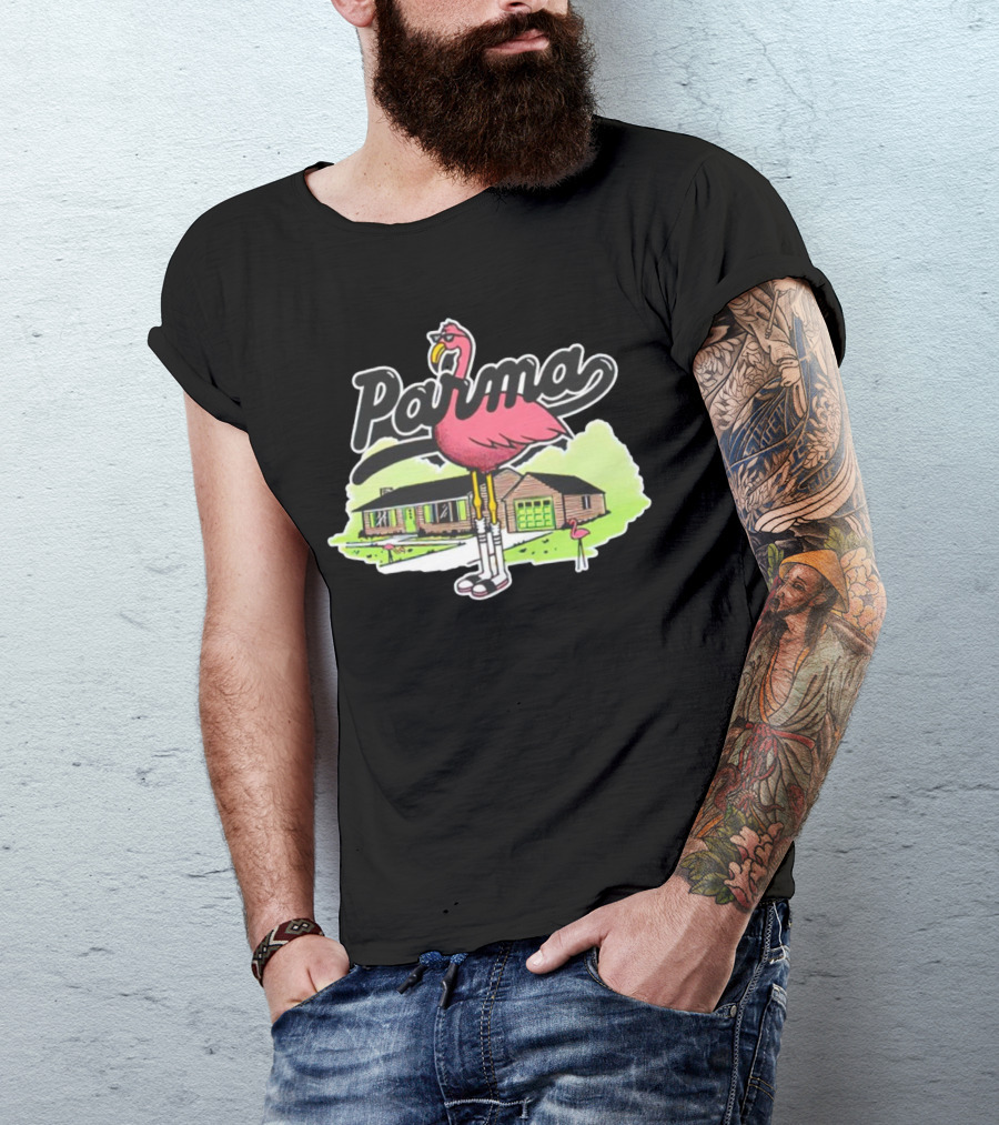Parma Flamingo In Suburban Neighborhood Scene T-Shirt