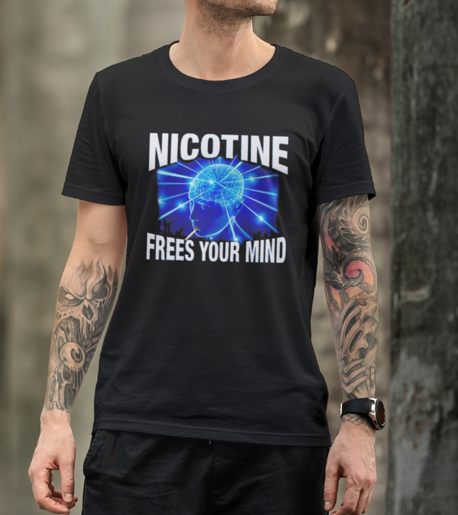 Nicotine Frees Your Mind Electric Brain Smoke Effect T-Shirt