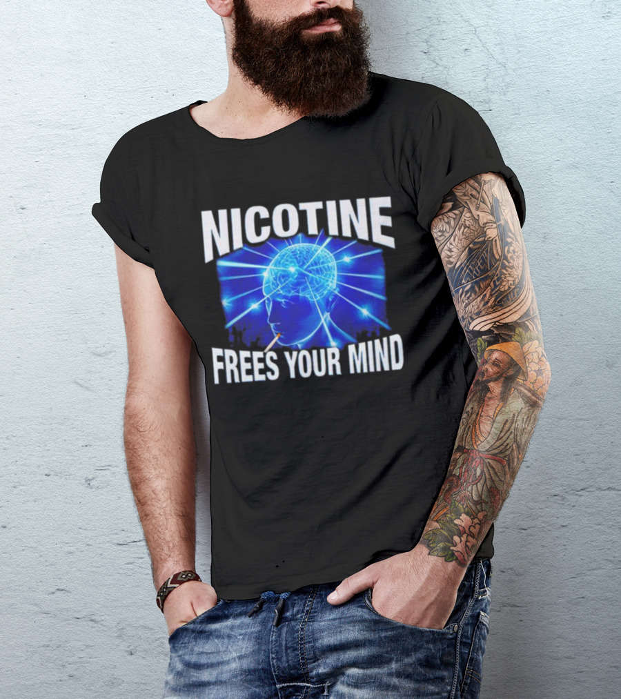 Nicotine Frees Your Mind Electric Brain Smoke Effect T-Shirt