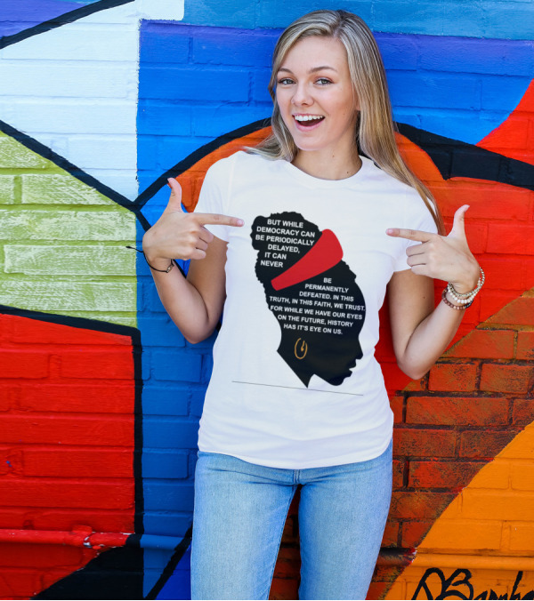 Amanda Gorman Democracy Periodically Delayed Never Permanently Defeated Silhouette With Red Headband T-Shirt