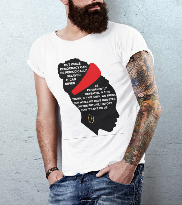 Amanda Gorman Democracy Periodically Delayed Never Permanently Defeated Silhouette With Red Headband T-Shirt
