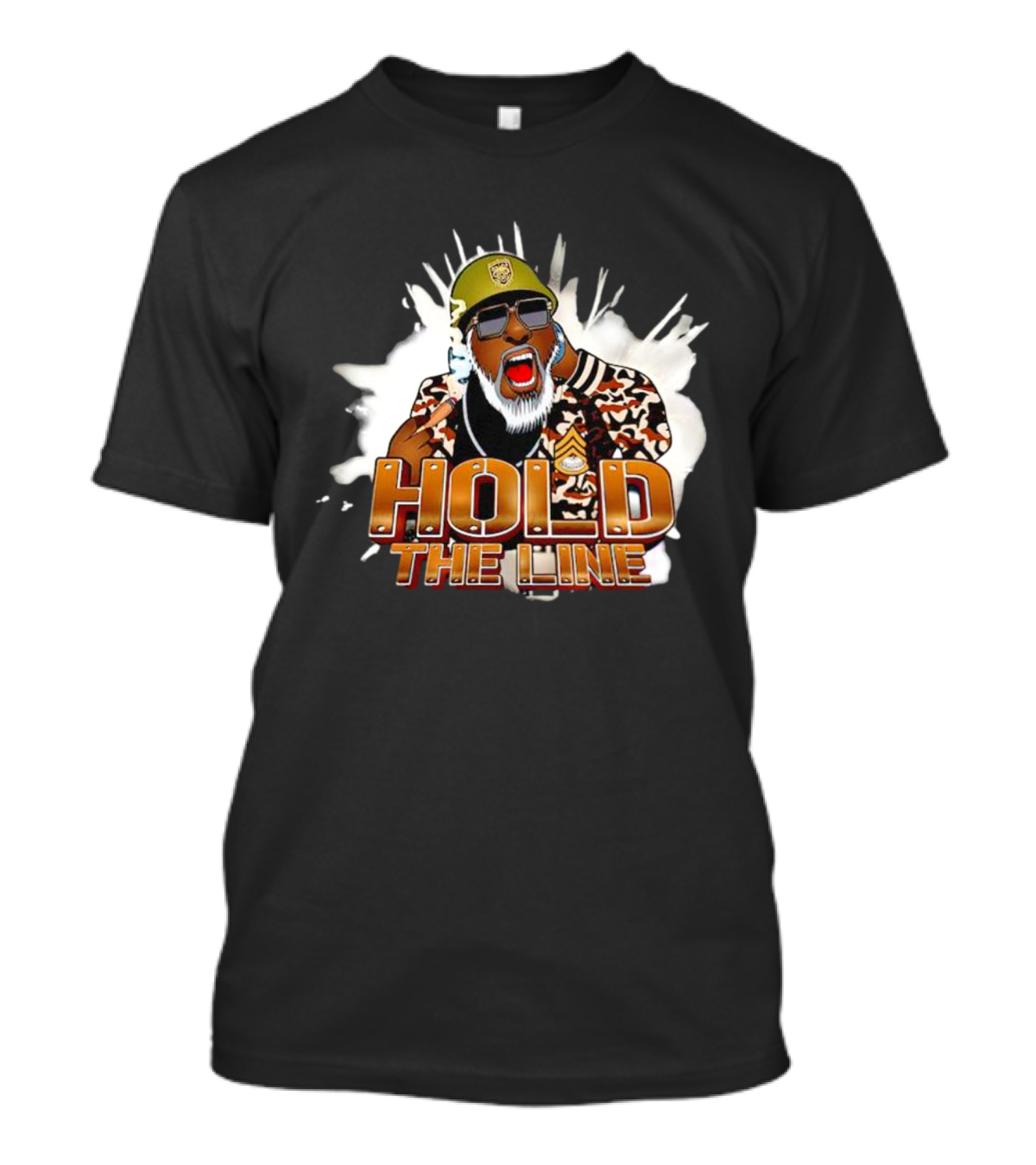 Hold The Line King David Style Camo Jacket And Helmet T-Shirt