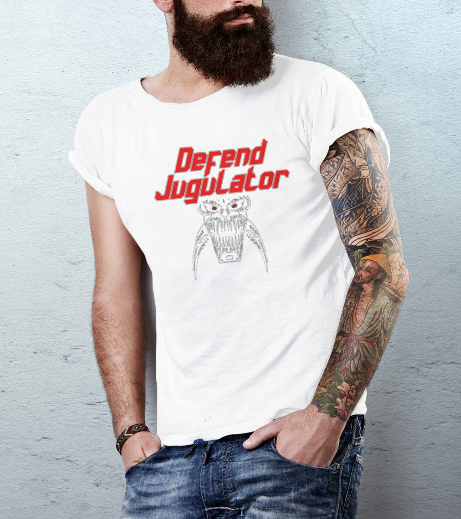 Defend Jugulator Metal Beast With Fangs And Red Eyes T-Shirt