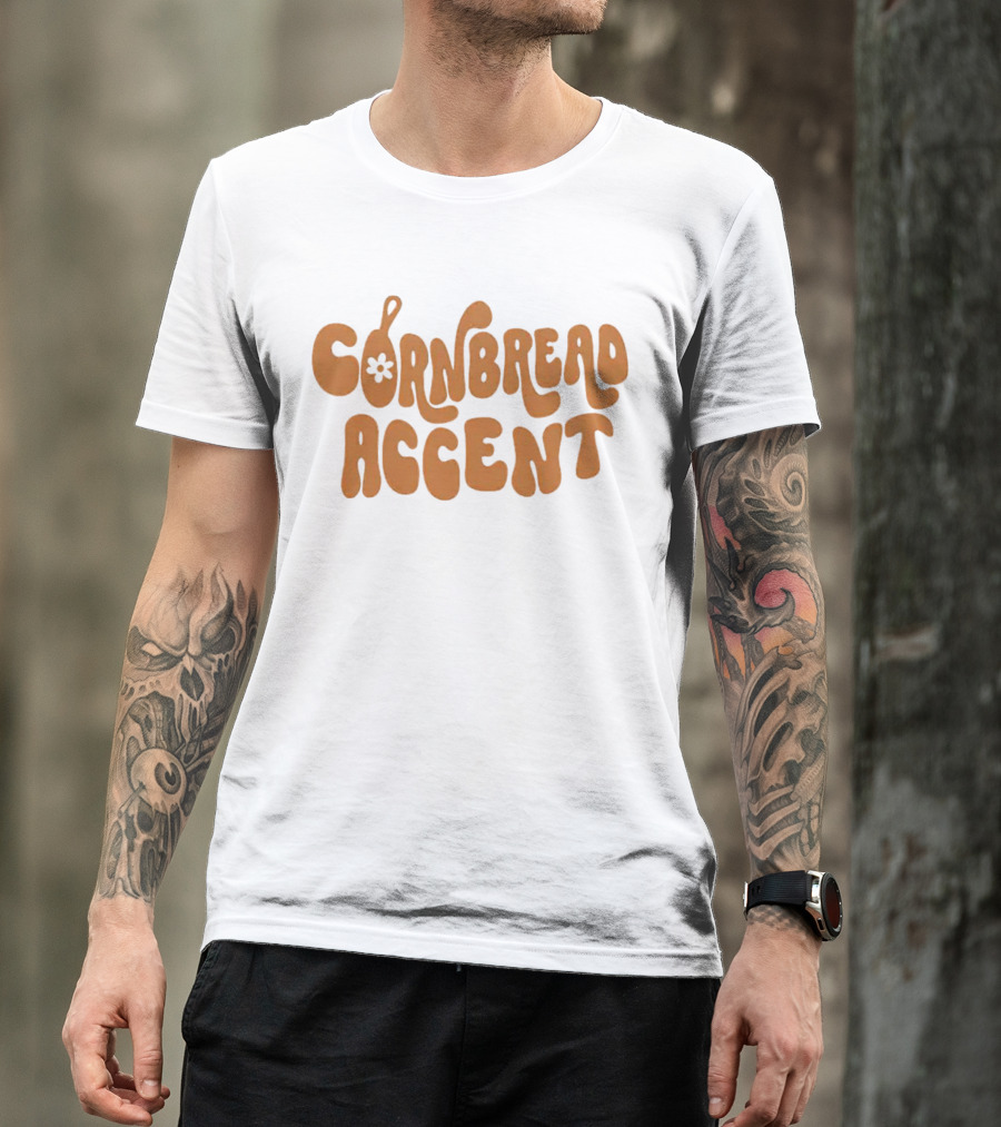 CORNBREAD ACCENT Retro Psychedelic Flower Power Text T-Shirt