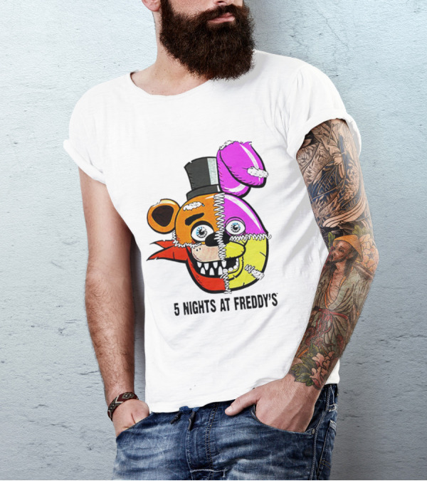 Five Nights At Freddy's Colorful Split Face Patchwork Freddy And Bonnie T-Shirt