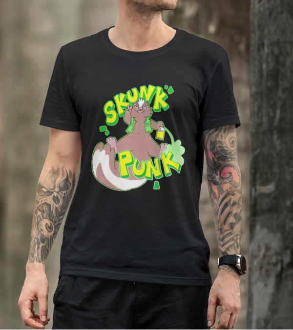 SKUNK PUNK Green Vest Peace Sign Paint Can T-Shirt