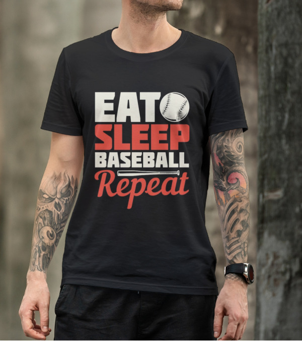 Eat Sleep Baseball Repeat Ball Bat Iconic Sports Cycle T-Shirt