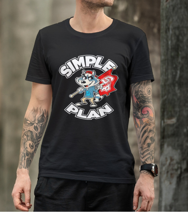 Simple Plan Raccoon Mascot Holding Red Flag T-Shirt