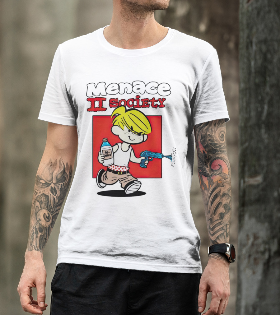 Menace II Society Cartoon Character With Squirt Gun And Milk T-Shirt
