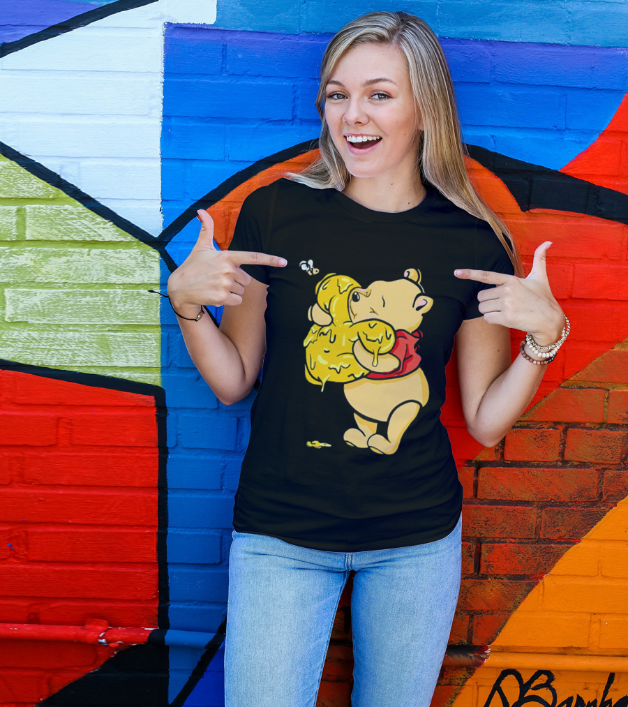 Pooh Bear Hugging Hunny Pot With Bee T-Shirt