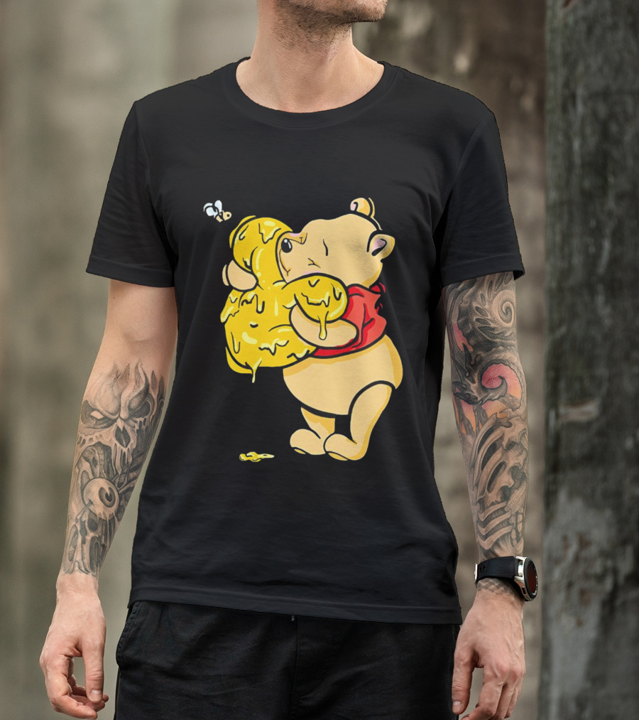 Pooh Bear Hugging Hunny Pot With Bee T-Shirt