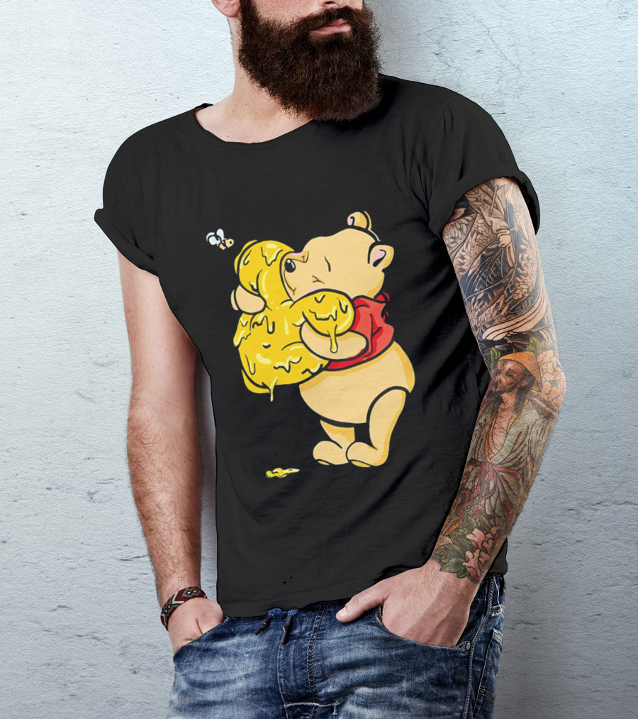 Pooh Bear Hugging Hunny Pot With Bee T-Shirt