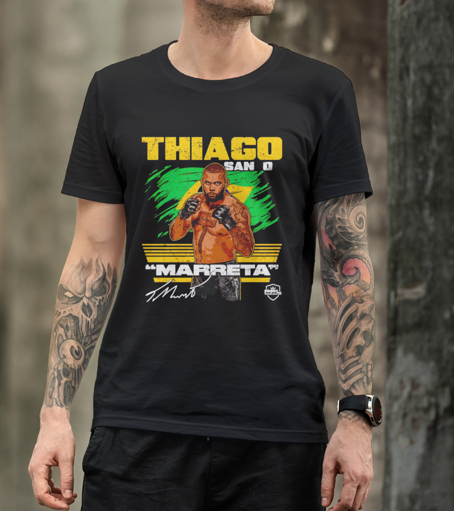 Thiago Santos Marreta PFL Signature MMA Fighter Brazilian Flag Background T-Shirt