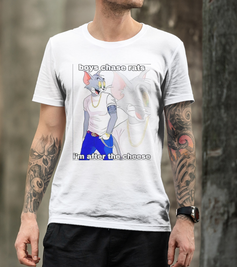 Boys Chase Rats, I'm After The Cheese Cartoon Cat With Gold Chain And Watch T-Shirt