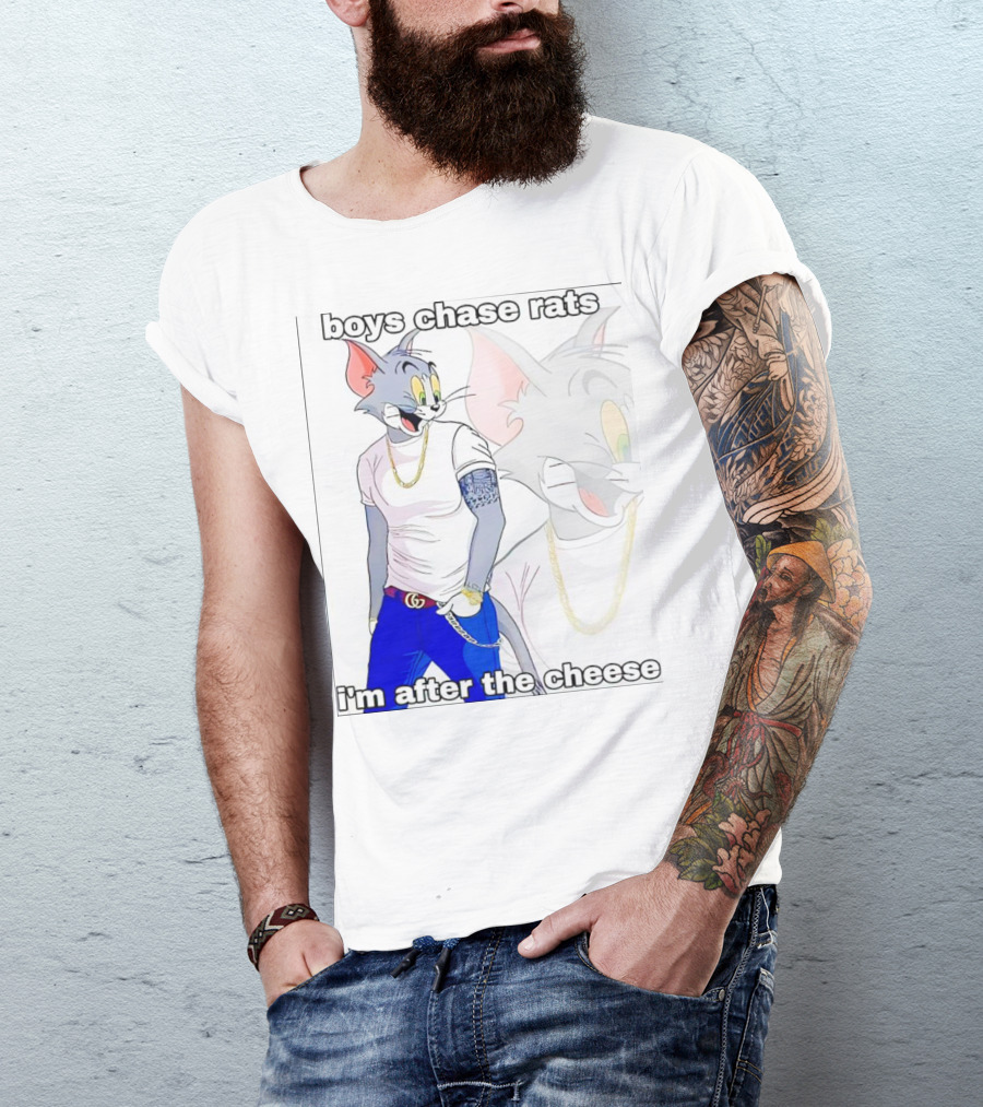 Boys Chase Rats, I'm After The Cheese Cartoon Cat With Gold Chain And Watch T-Shirt