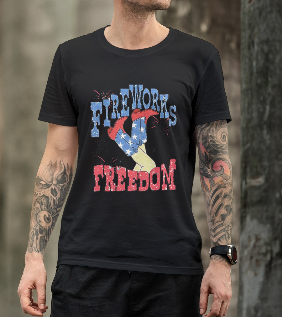 FIREWORKS AND FREEDOM STARS COWGIRL BOOTS T-Shirt