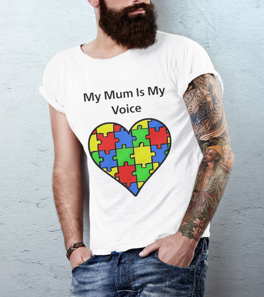 My Mum Is My Voice Heart Puzzle Pieces T-Shirt