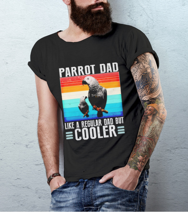 Parrot Dad Like A Regular Dad But Cooler Retro Stripes T-Shirt