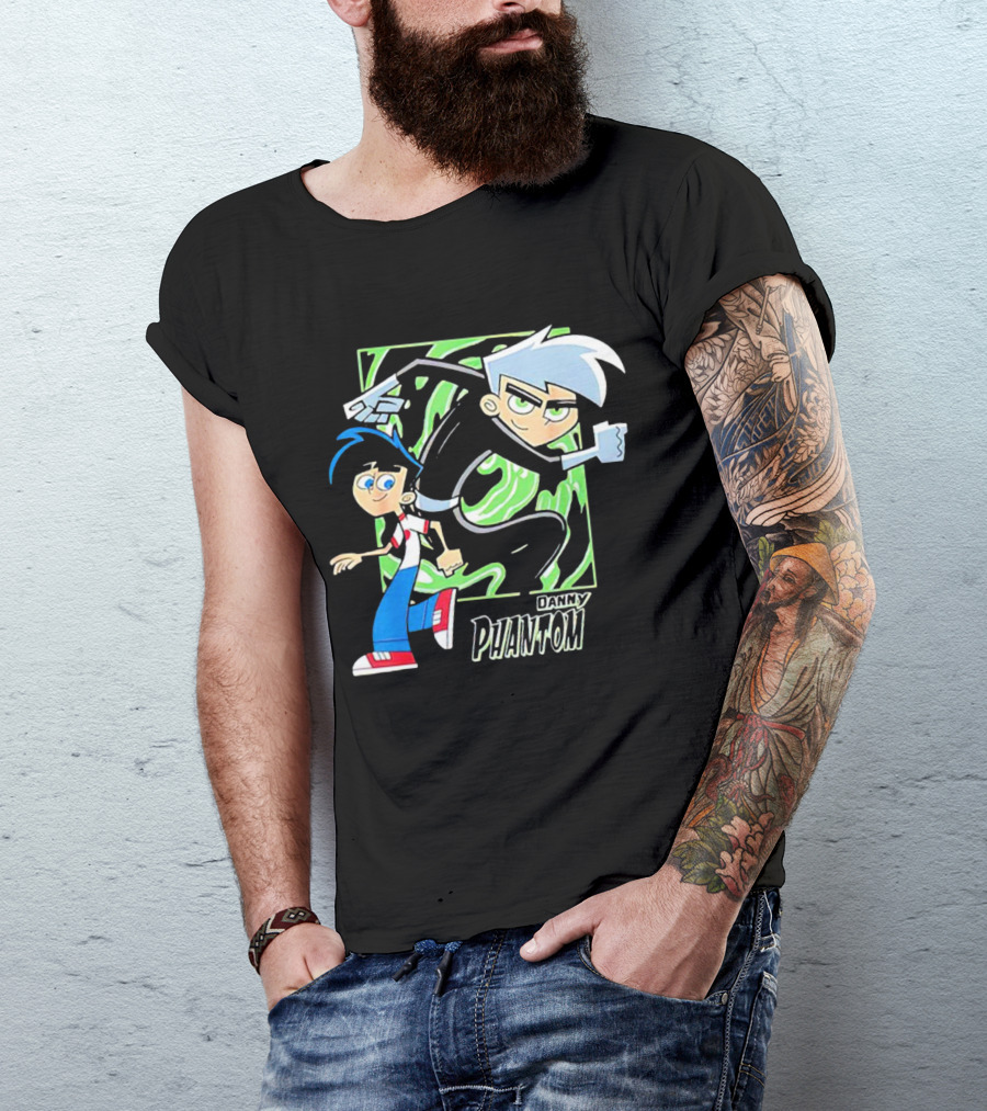 Danny Phantom Cartoon Artwork With Ghostly Green Swirl T-Shirt