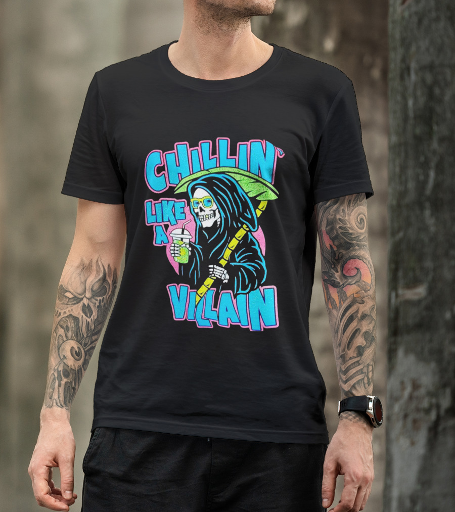Chillin' Like A Villain Skeleton With Umbrella And Drink T-Shirt
