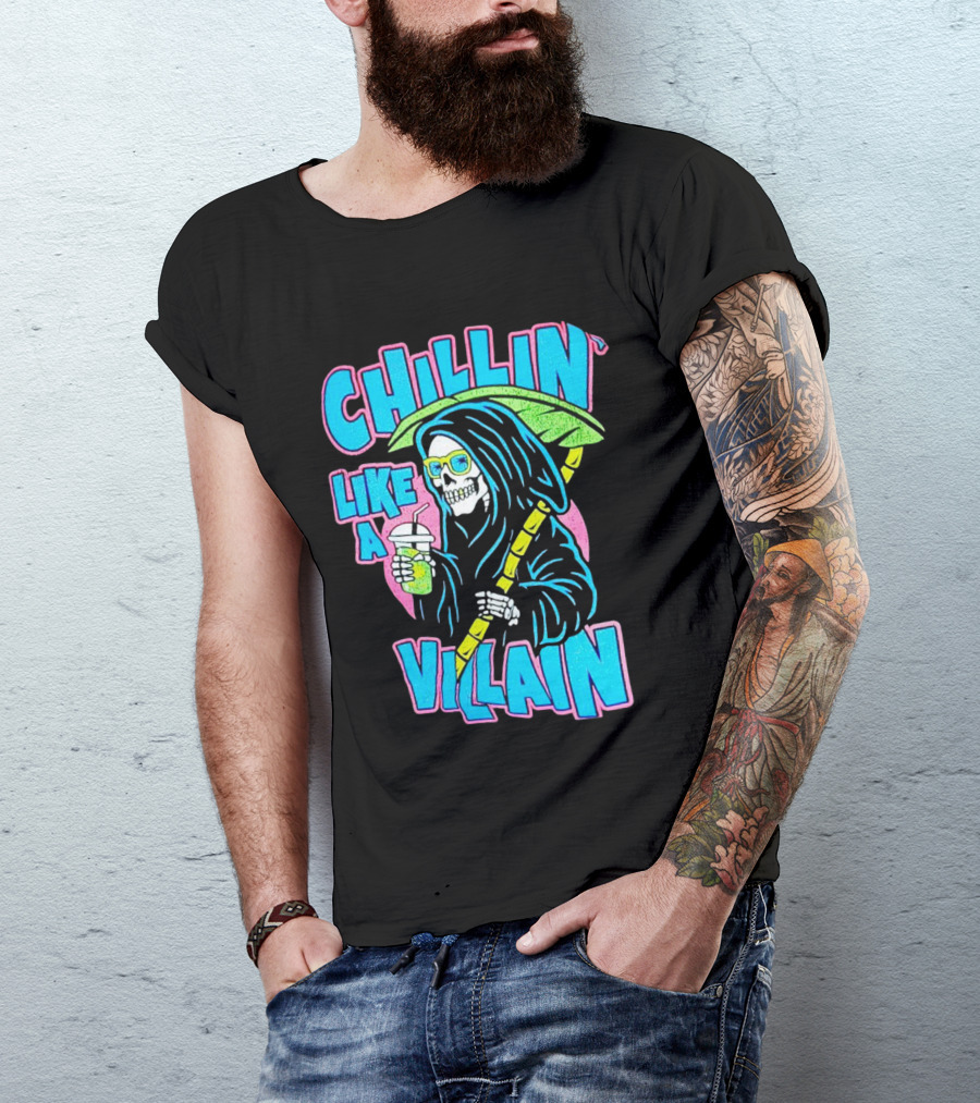 Chillin' Like A Villain Skeleton With Umbrella And Drink T-Shirt
