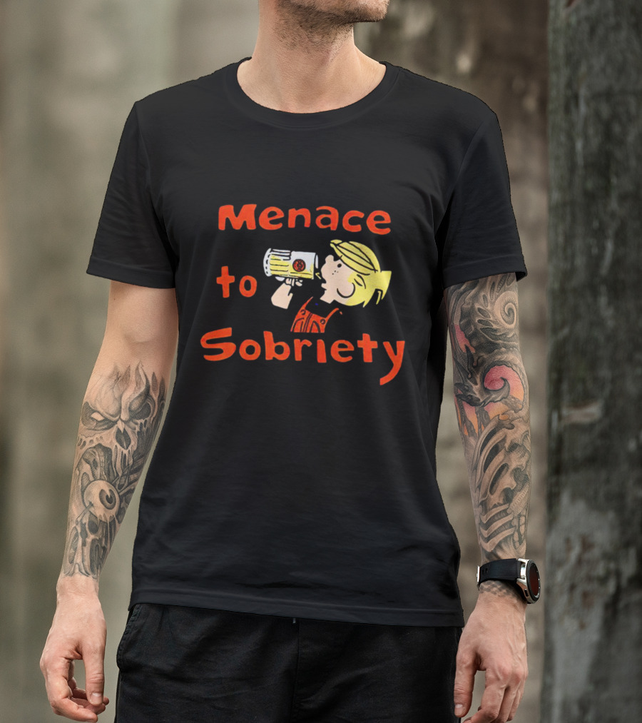 Menace To Sobriety Cartoon Character Drinking Beer T-Shirt