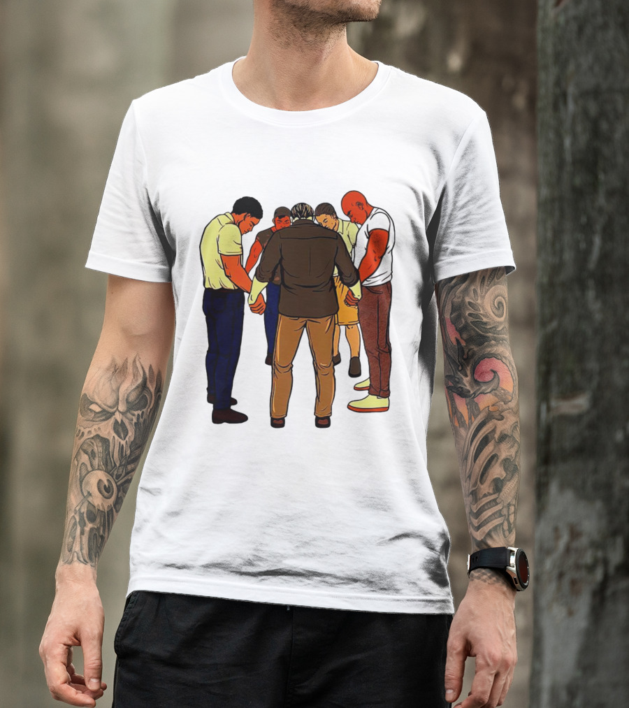Black Men Praying In Circle Together T-Shirt