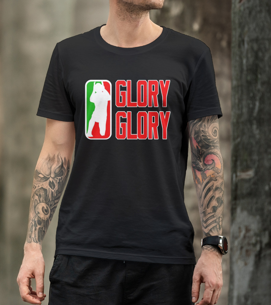 GLORY GLORY Soccer Trophy Celebration Silhouette Mexican Flag Colors T-Shirt