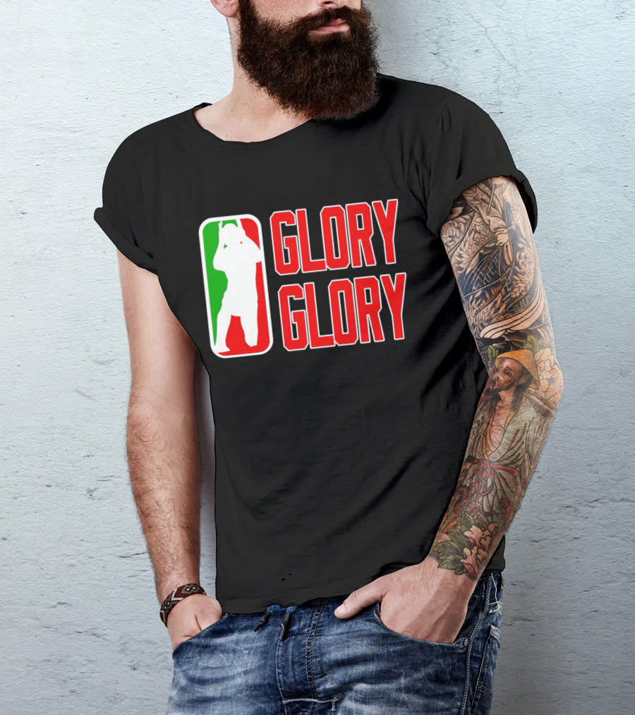GLORY GLORY Soccer Trophy Celebration Silhouette Mexican Flag Colors T-Shirt