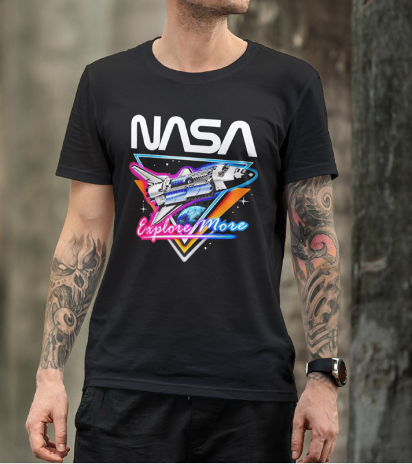 NASA Neon Glow Space Shuttle Explore More T-Shirt