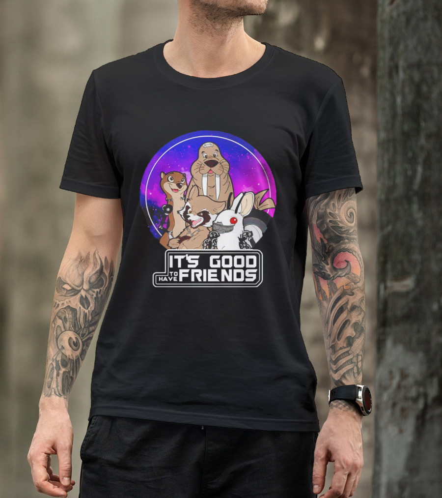 It's Good To Have Friends Rocket Rabbit Space Circle T-Shirt